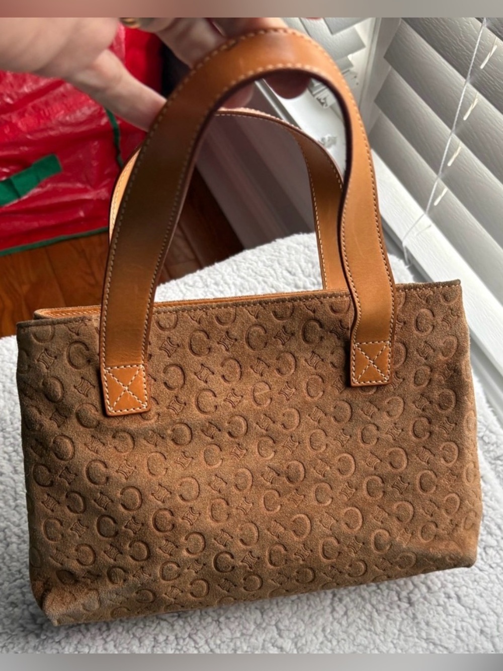 VINTAGE CELINE C Macadam Brown Suede Monogram Mini Tote Bag Handbag MC00/1